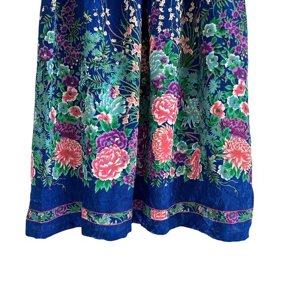 Vintage Boho Blue Floral Front Pleat‎ Midi Skirt - Picture 2 of 5